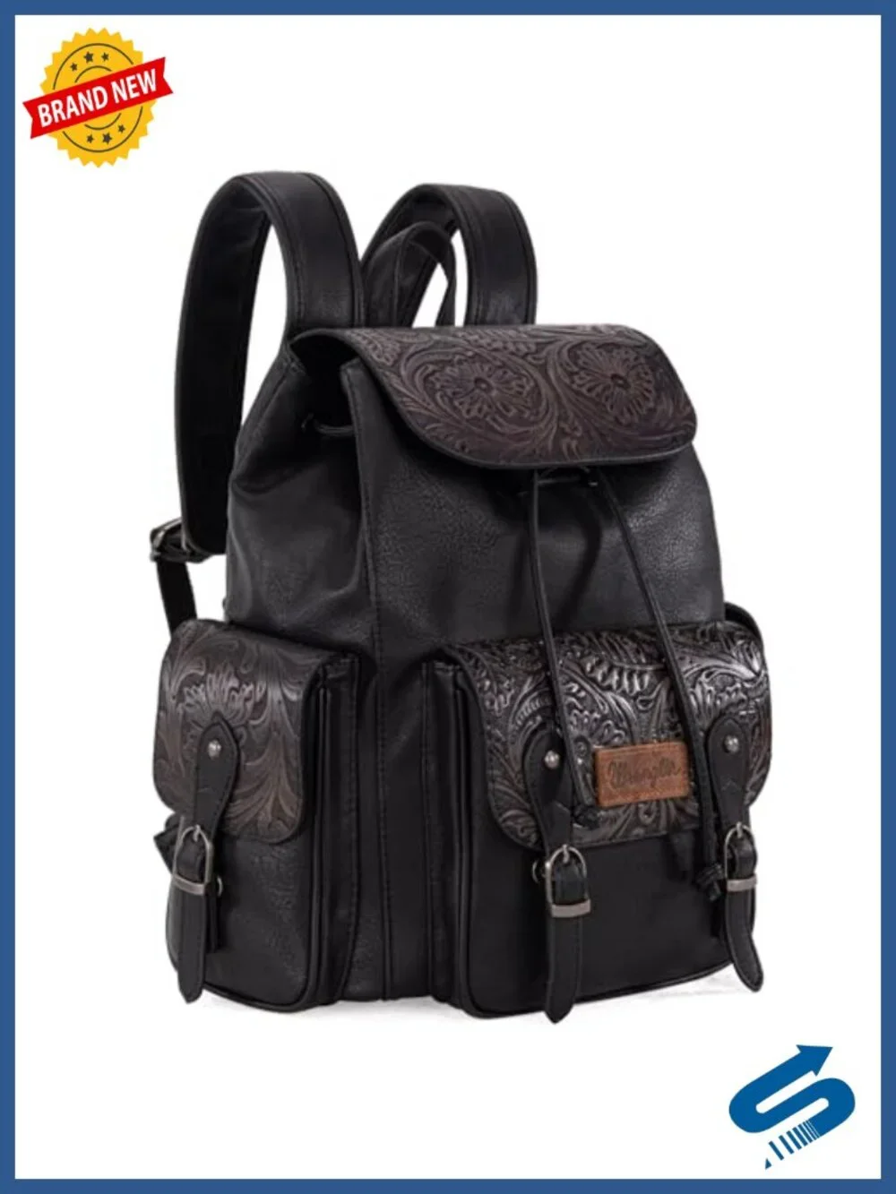 Floral Tooled Leather Backpack Purse for Women Men Adjustable Straps